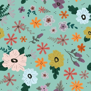 Teal Floral Repeating Pattern