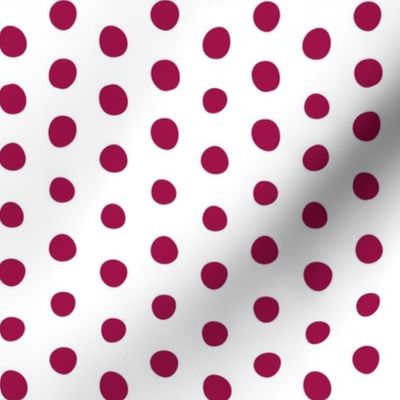 bohemian burgundy red crooked dots on white - dots fabric