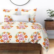 18x18 Panel Hello Fall Pumpkins and Flowers for Throw Pillow or Cushion Cover