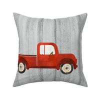 Pillow Front Fat Quarter Size Makes 18" Cushion Pillow Red Farm Truck on Grey Barn Wood
