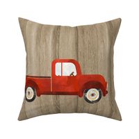 Pillow Front Fat Quarter Size Makes 18" Cushion Pillow Red Farm Truck on Brown Barn Wood