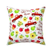 Large Scale Country Roads Take Me Home Red Farm Truck Apples Sunflowers on White