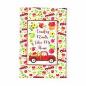 Large 27x18 Fat Quarter Panel for Tea Towel or Wall Art Hanging Country Roads Take Me Home Red Farm Truck Apples and Sunflowers
