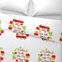 Pillow Front Fat Quarter Size Makes 18" Cushion Pillow Take Me Home Country Roads Red Farm Truck Apples and Sunflowers