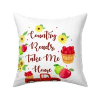 Pillow Front Fat Quarter Size Makes 18" Cushion Pillow Take Me Home Country Roads Red Farm Truck Apples and Sunflowers