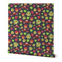 Large Scale Red Farm Truck Apples Sunflowers on Navy