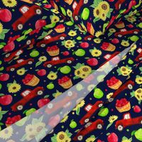 Large Scale Red Farm Truck Apples Sunflowers on Navy