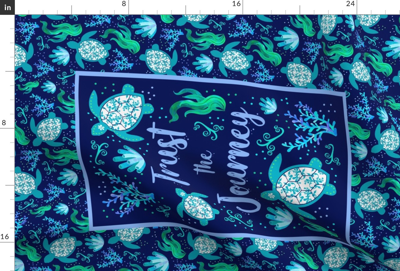 Fat Quarter Panel for Tea Towel or Wall Art Hanging Trust the Journey Sea Turtles