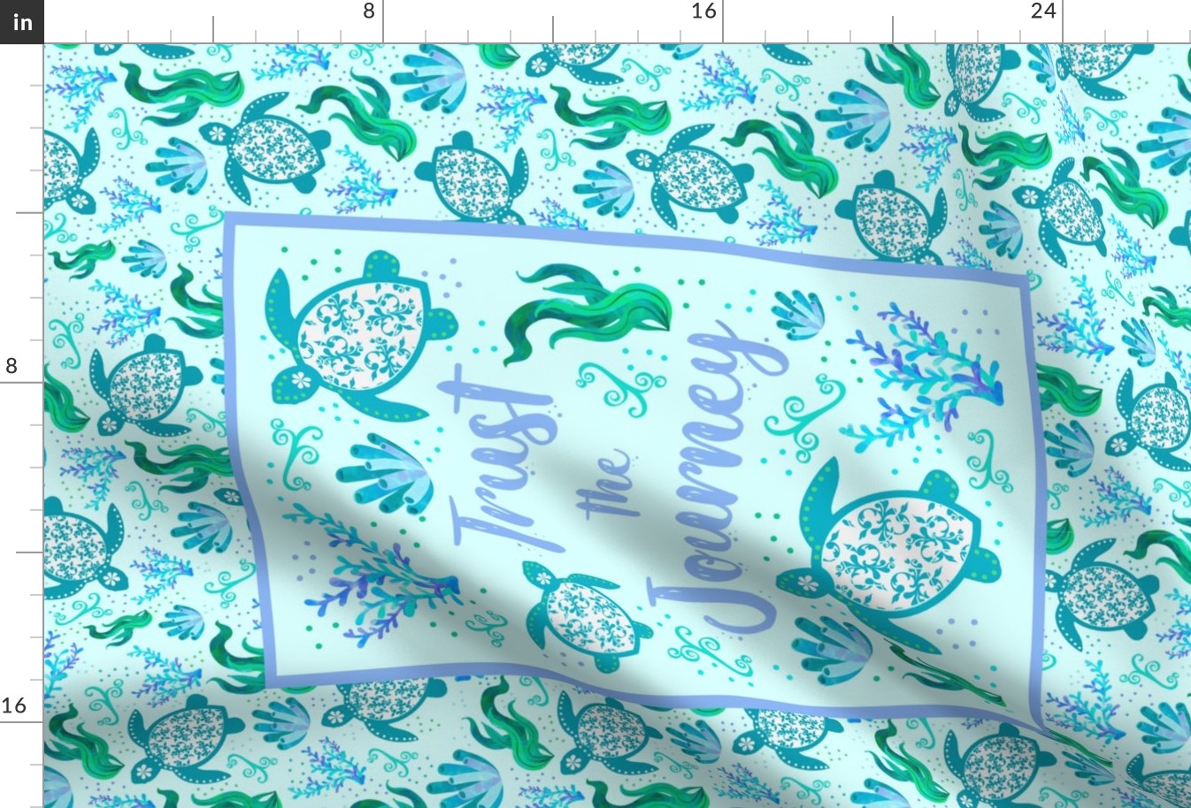 Large 27x18 Fat Quarter Panel for Tea Towel or Wall Art Hanging Trust the Journey Sea Turtles