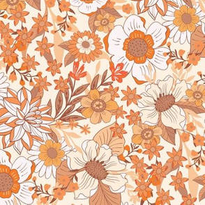 Wild Meadow Flowers Retro brown by Jac Slade