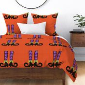 Pillow Sham Front Fat Quarter Size Makes 18x18 Cushion Halloween Witch's Shoes on Orange Linen Look