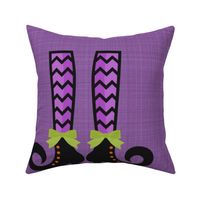 Pillow Sham Front Fat Quarter Size Makes 18x18 Cushion Halloween Witch's Shoes on Purple Linen Look