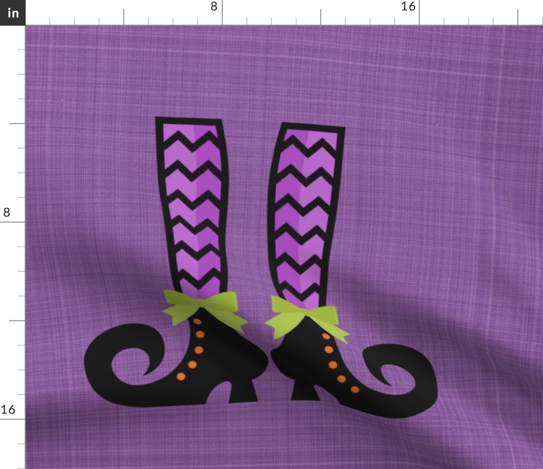 Pillow Sham Front Fat Quarter Size Makes 18x18 Cushion Halloween Witch's Shoes on Purple Linen Look