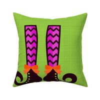 Pillow Sham Front Fat Quarter Size Makes 18x18 Cushion Halloween Witch's Shoes on Green Linen Look