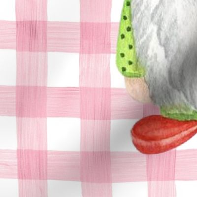 Pillow Sham Front Fat Quarter Size Makes 18x18 Cushion Home Sweet Home Strawberry Gnome on Pink Gingham