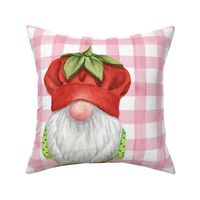 Pillow Sham Front Fat Quarter Size Makes 18x18 Cushion Home Sweet Home Strawberry Gnome on Pink Gingham