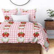 Pillow Sham Front Fat Quarter Size Makes 18x18 Cushion Home Sweet Home Strawberry Gnome on Pink Gingham