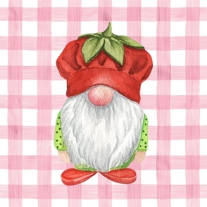 Pillow Sham Front Fat Quarter Size Makes 18x18 Cushion Home Sweet Home Strawberry Gnome on Pink Gingham
