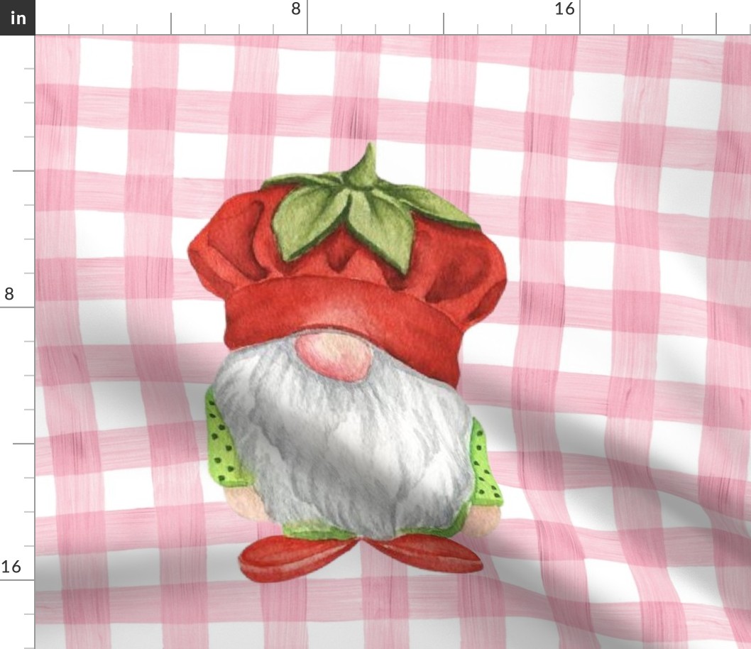 Pillow Sham Front Fat Quarter Size Makes 18x18 Cushion Home Sweet Home Strawberry Gnome on Pink Gingham