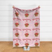 Pillow Sham Front Fat Quarter Size Makes 18x18 Cushion Home Sweet Home Strawberry Basket on Pink Gingham