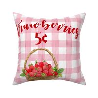 Pillow Sham Front Fat Quarter Size Makes 18x18 Cushion Home Sweet Home Strawberry Basket on Pink Gingham
