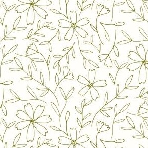 Line work florals - green on cream