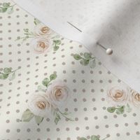 Small Scale Shabby Ivory Roses on Taupe Polkadots