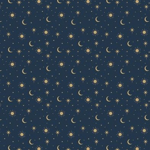 Mystic Universe sun moon phase and stars sweet dreams night navy blue gold TINY
