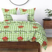 Pillow Sham Front Fat Quarter Size Makes 18x18 Cushion Home Sweet Home Strawberries Fruit Basket Green Gingham
