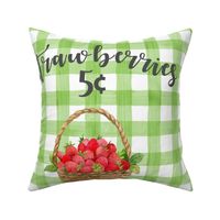 Pillow Sham Front Fat Quarter Size Makes 18x18 Cushion Home Sweet Home Strawberries Fruit Basket Green Gingham