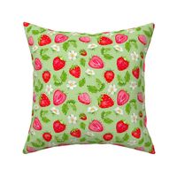 Smaller Scale Home Sweet Home Strawberries on Spring Green