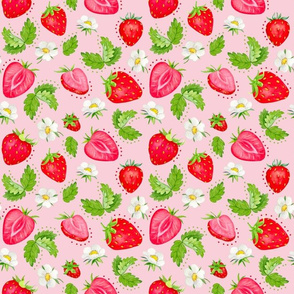 Smaller Scale Home Sweet Home Strawberries on Pink