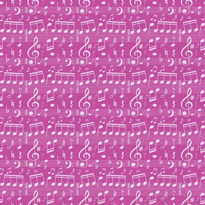 Smaller Scale White Music Notes on Raspberry Pink