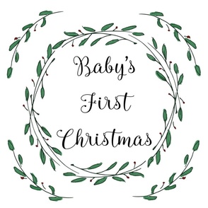 Baby's first Christmas messy watercolor wreath 18" panel