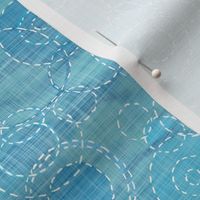 Sashiko Rain - Tropical Sea (large scale) | Turquoise water with raindrops, rainstorm, Sashiko stitching ripples on water, circles fabric, beach fabric, coastal decor.