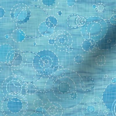 Sashiko Rain - Tropical Sea (large scale) | Turquoise water with raindrops, rainstorm, Sashiko stitching ripples on water, circles fabric, beach fabric, coastal decor.
