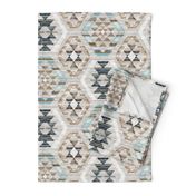 Woven Textured Kilim - duck egg blue, brown and cream