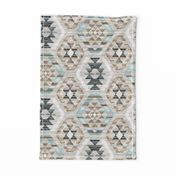 Woven Textured Kilim - duck egg blue, brown and cream