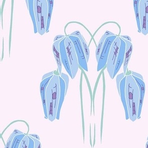 Pastel floral fritillary flowers in pink and blue in larger scale