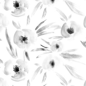 Noir Spring in Portofino - grey watercolor tender florals - painterly flowers for modern home decor bedding nursery a225-8