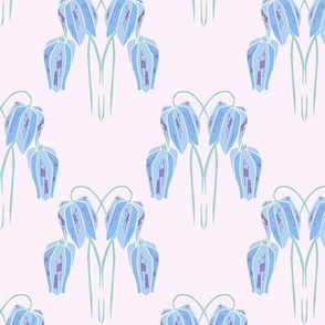 Pastel floral fritillary flowers in pink and blue in smaller scale