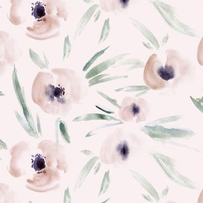 Spring in Portofino in cream - watercolor tender florals - painterly flowers for modern home decor bedding nursery a225-12