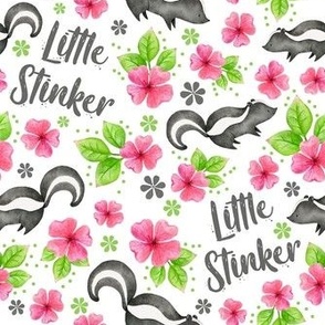 Large Scale Little Stinker Baby Skunk and Pink Watercolor Flowers