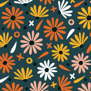 Daisies Pattern – Orange & Teal