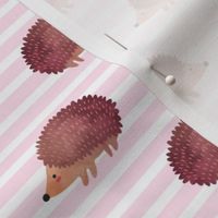 Smaller Scale Hedgehogs on Pink and White Stripes