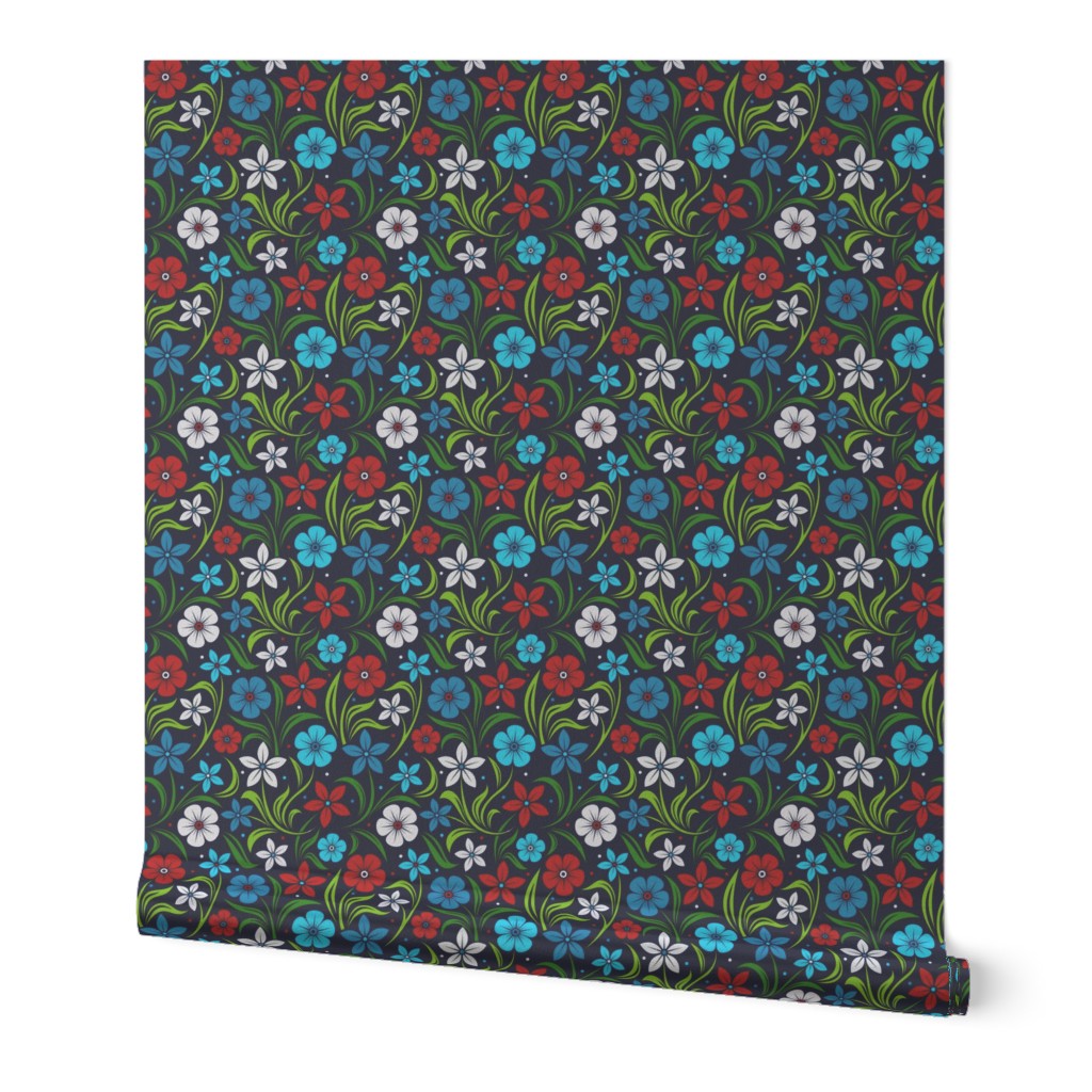 Small Scale Patriotic Garden Flowers on Navy