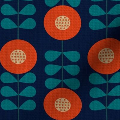 Mid Century Modern Geometric Orange Flower  Textured