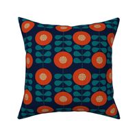 Mid Century Modern Geometric Orange Flower  Textured