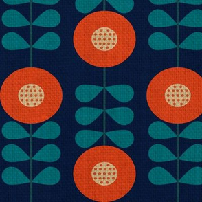 Mid Century Modern Geometric Orange Flower  Textured