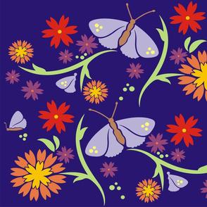 Flowers n butterfly 02 Navy